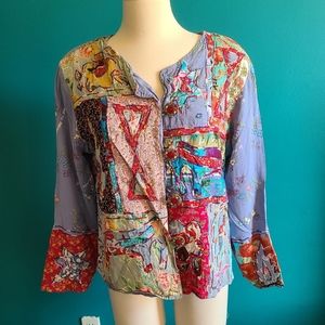 Size medium/ large, women's vintage patchwork jacket, art to wear, rayon, lagenl